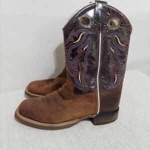 Old West Kids Unisex Brown Leather Western Boot SquareToe Sz 2.5 D Style BSC1805